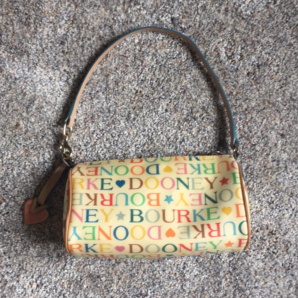 Dooney and Bourke colorful script small barrel bag